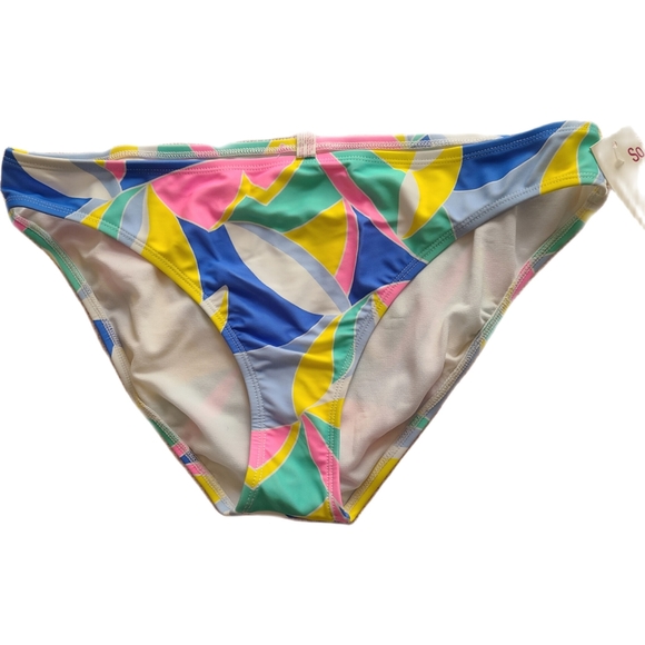 SO Swim 90s Bikini Blue Green Multi Colorblock Hipster Bikini Bottom NWT XL - Picture 1 of 5